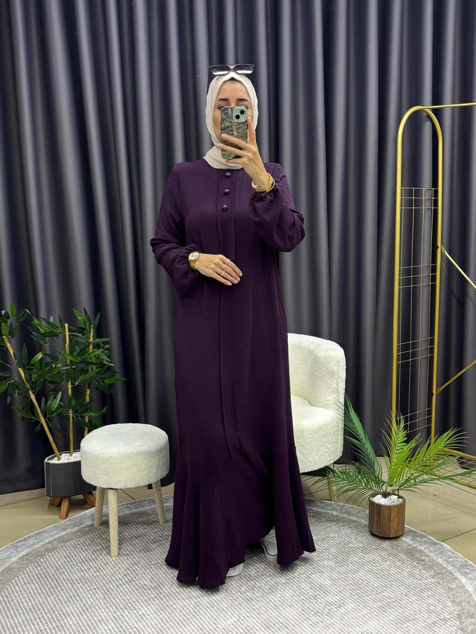 ÜÇ DÜĞMELİ ELBİSE MOR