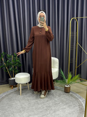 ÜÇ DÜĞMELİ ELBİSE KAHVE