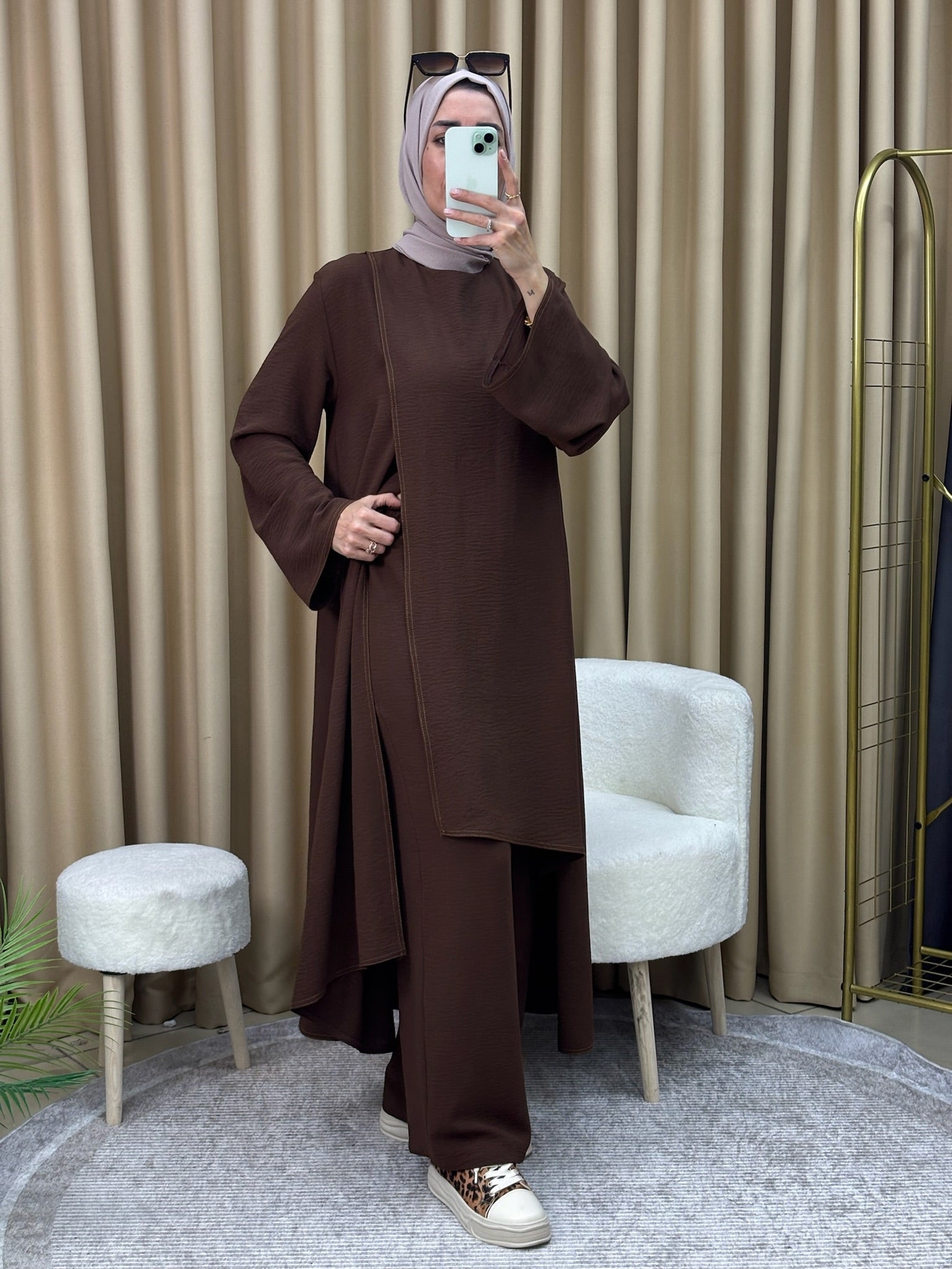 GAMZEM TUNİK PANTOLON TAKIM ACIKAHVE