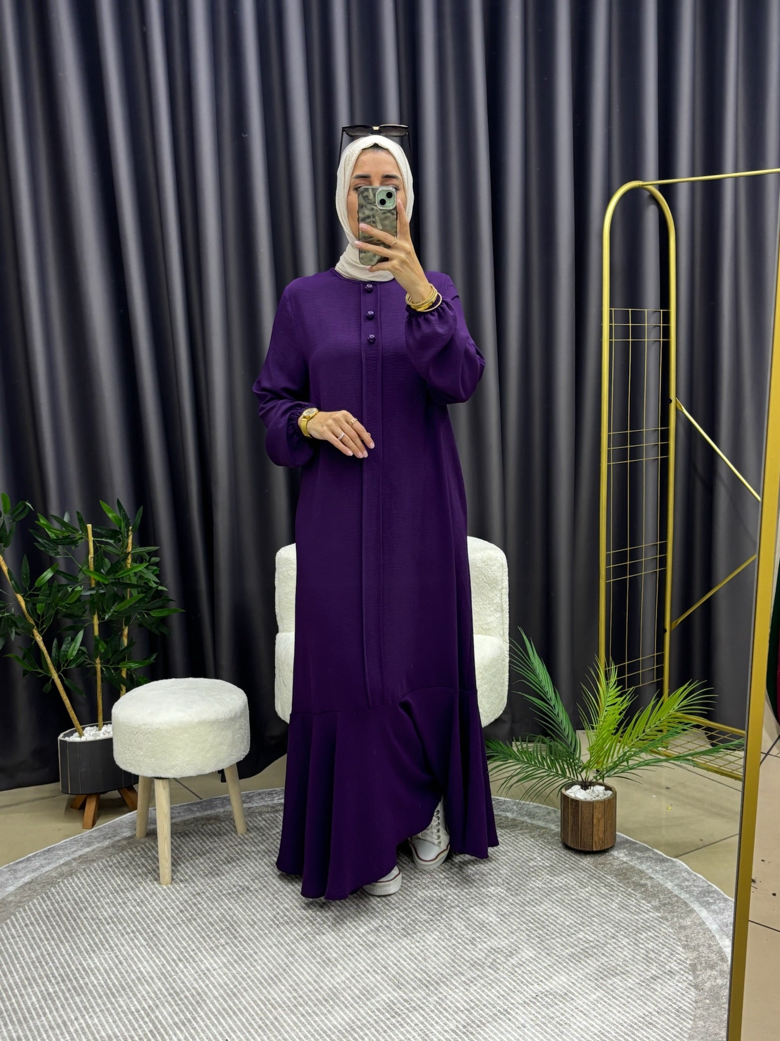 ÜÇ DÜĞMELİ ELBİSE MOR