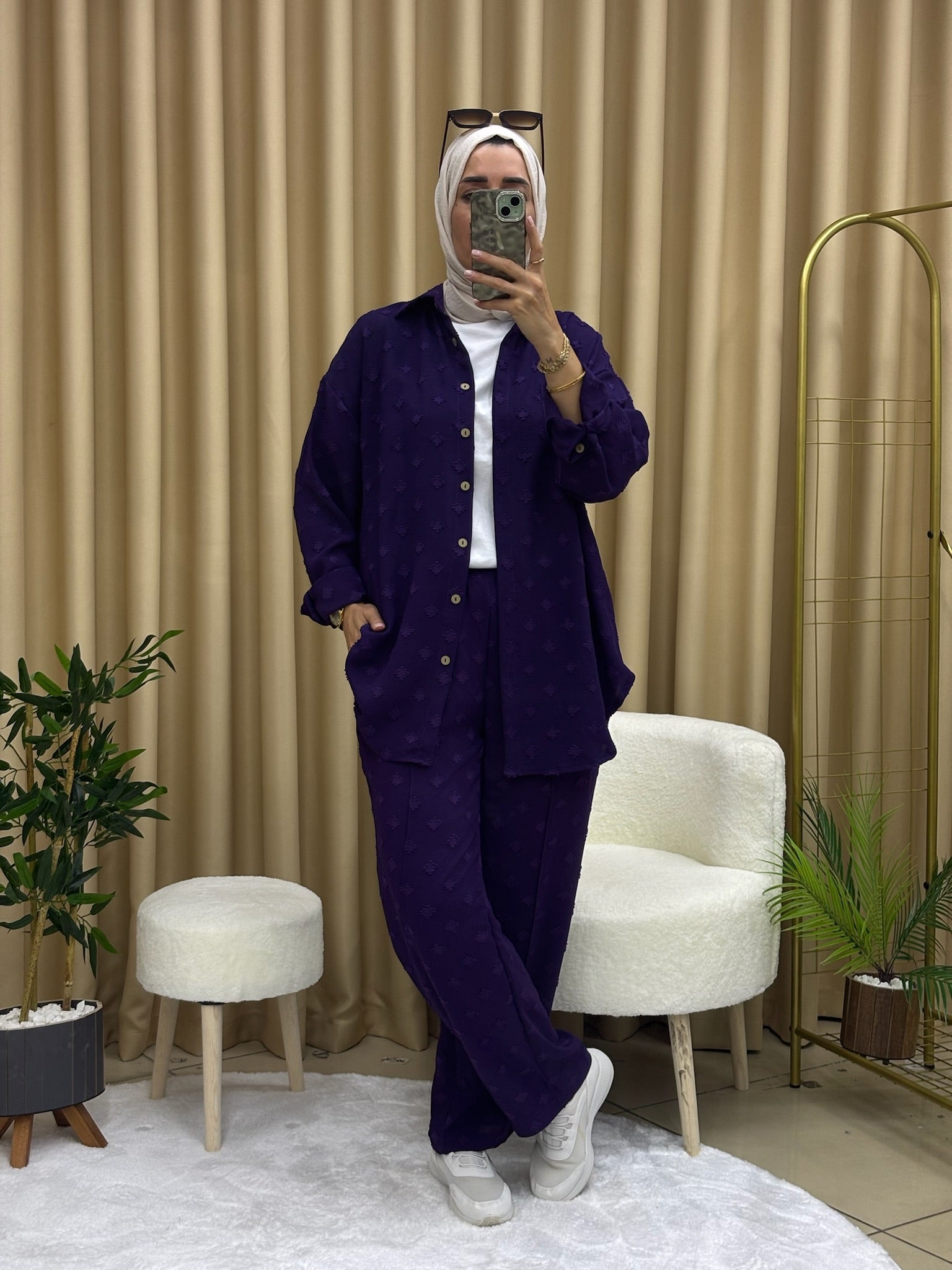 DESENLİ GÖMLEK TAKIM MOR