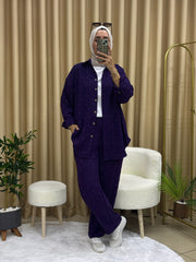 DESENLİ GÖMLEK TAKIM MOR