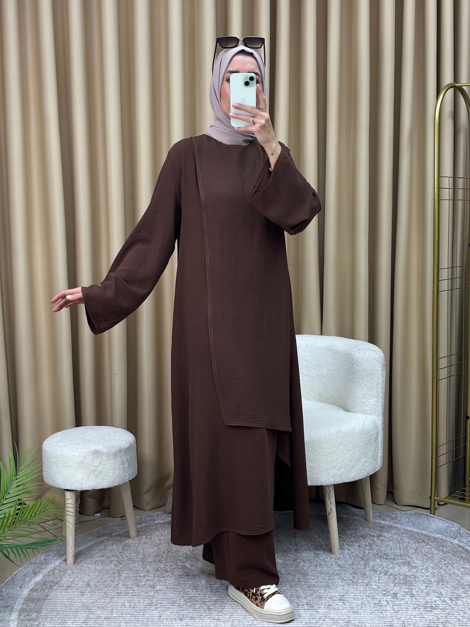 GAMZEM TUNİK PANTOLON TAKIM ACIKAHVE