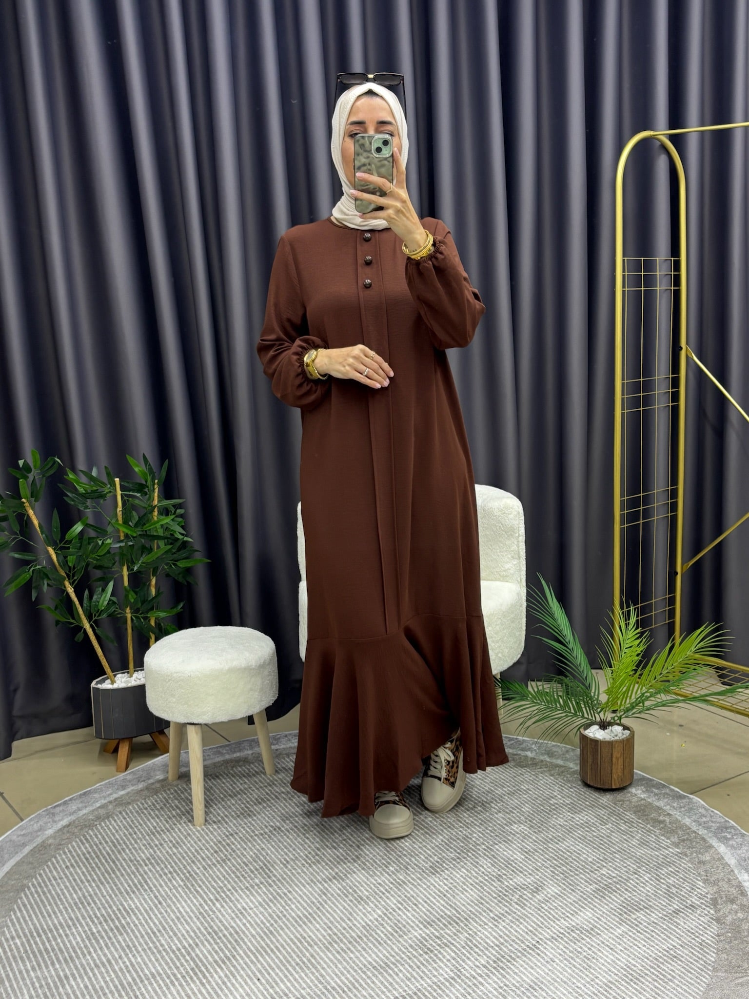 ÜÇ DÜĞMELİ ELBİSE MOR