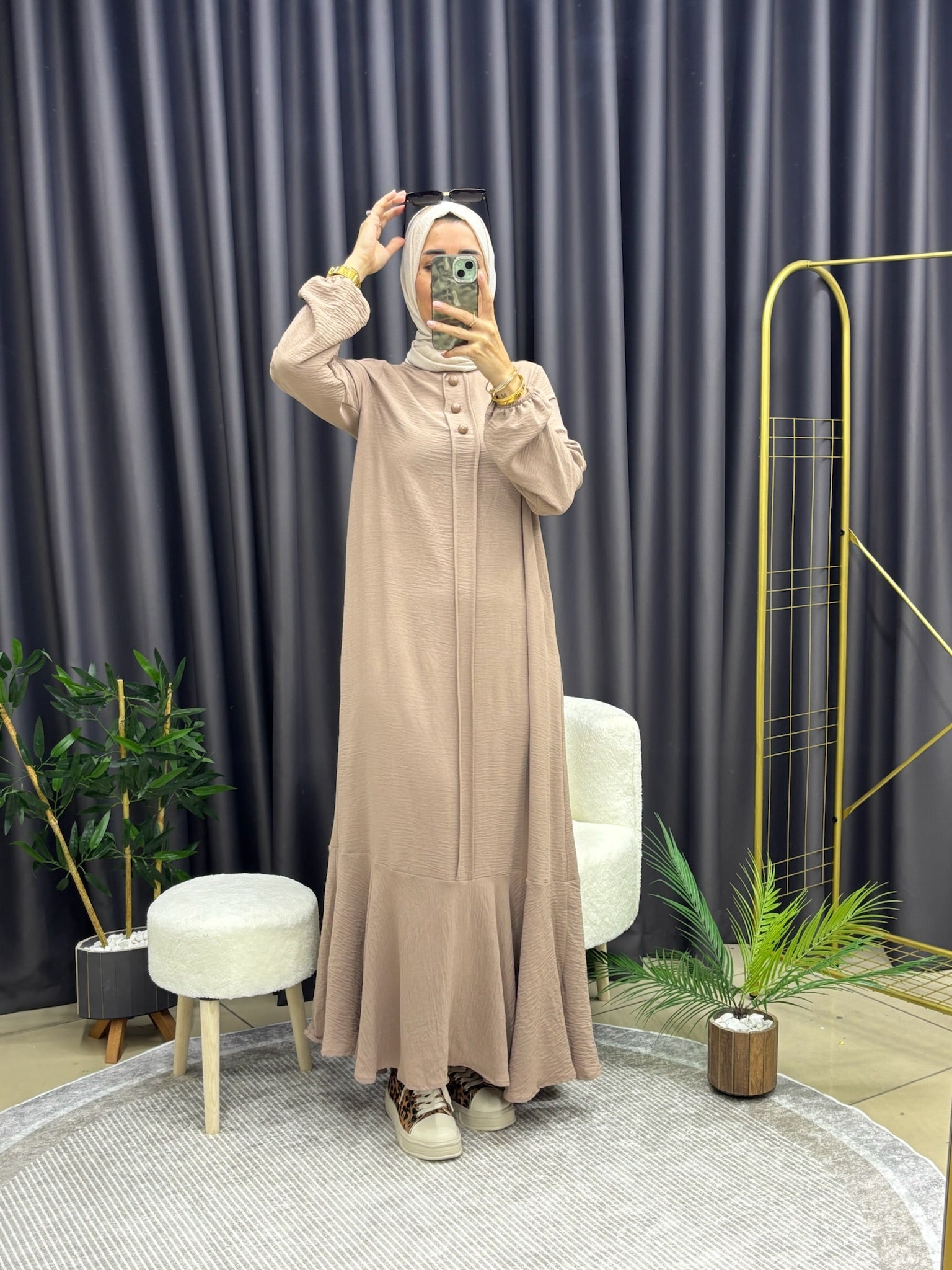 ÜÇ DÜĞMELİ ELBİSE MOR