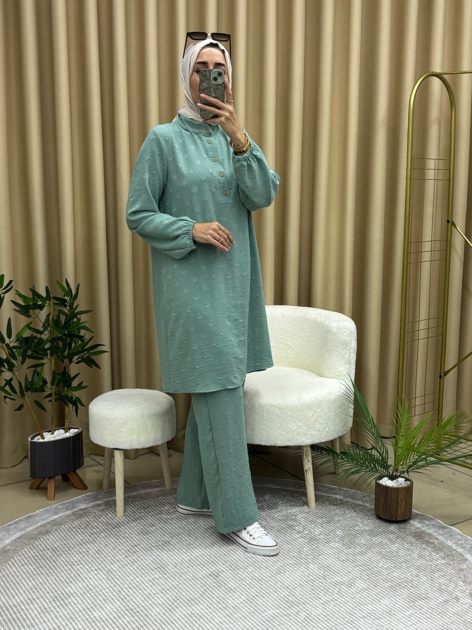 DESENLİ TUNİK TAKIM MİNT YEŞİLİ