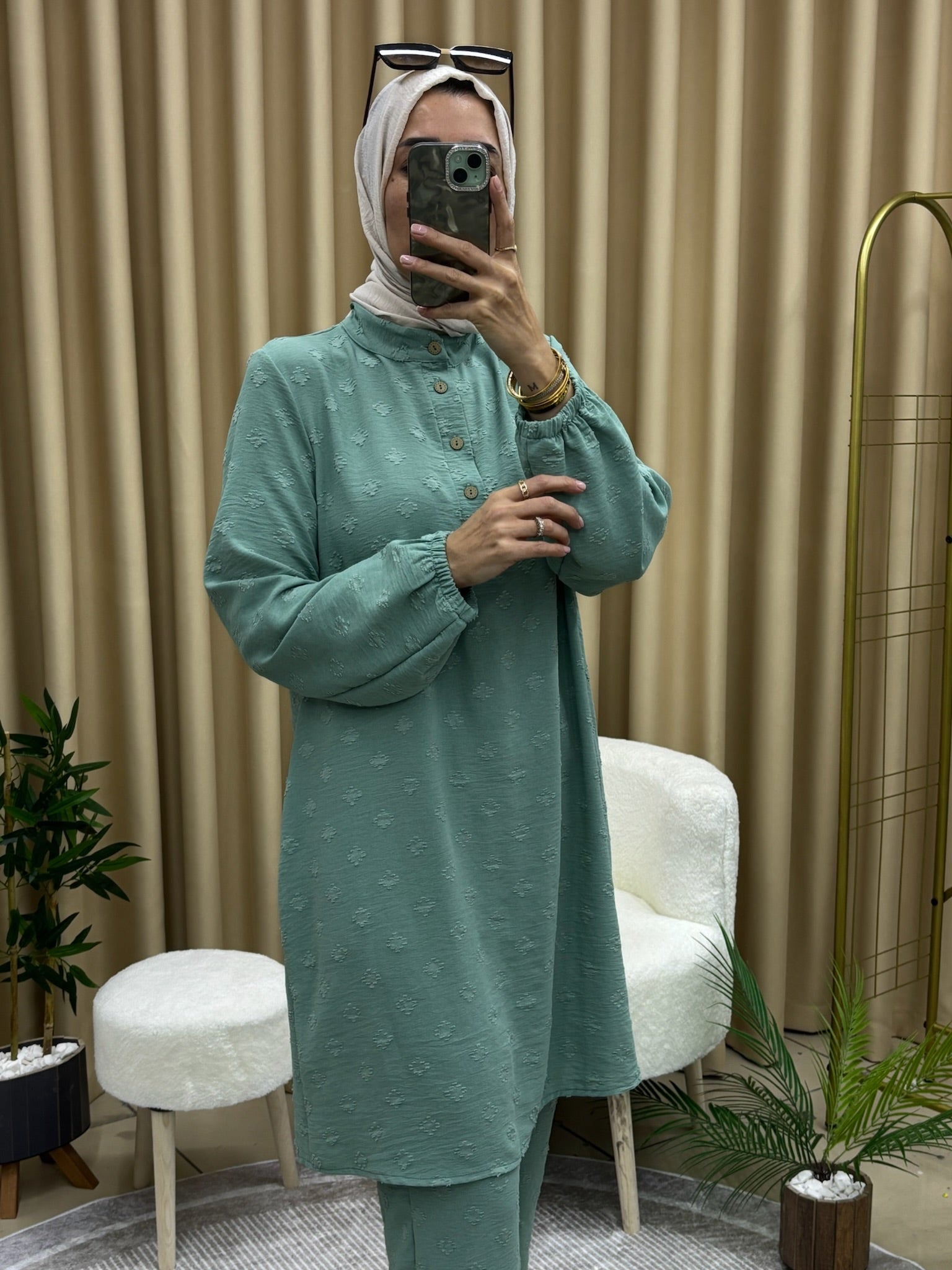 DESENLİ TUNİK TAKIM MİNT YEŞİLİ