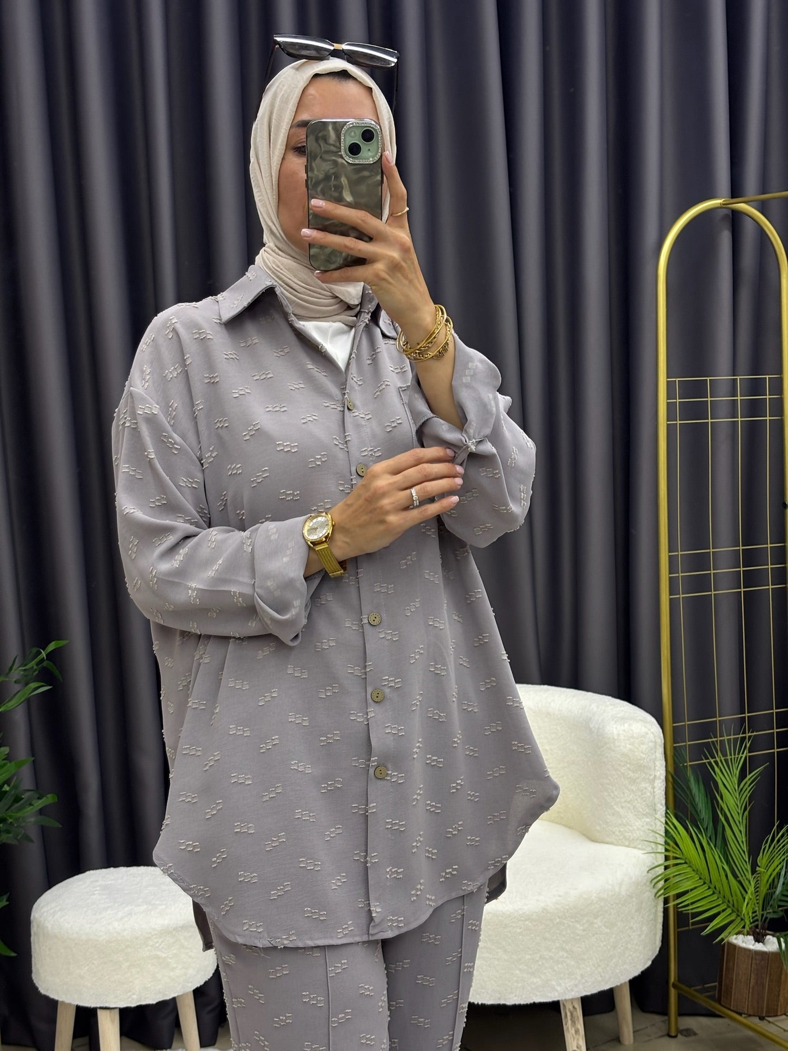 DESENLİ GÖMLEK TAKIM GRİ