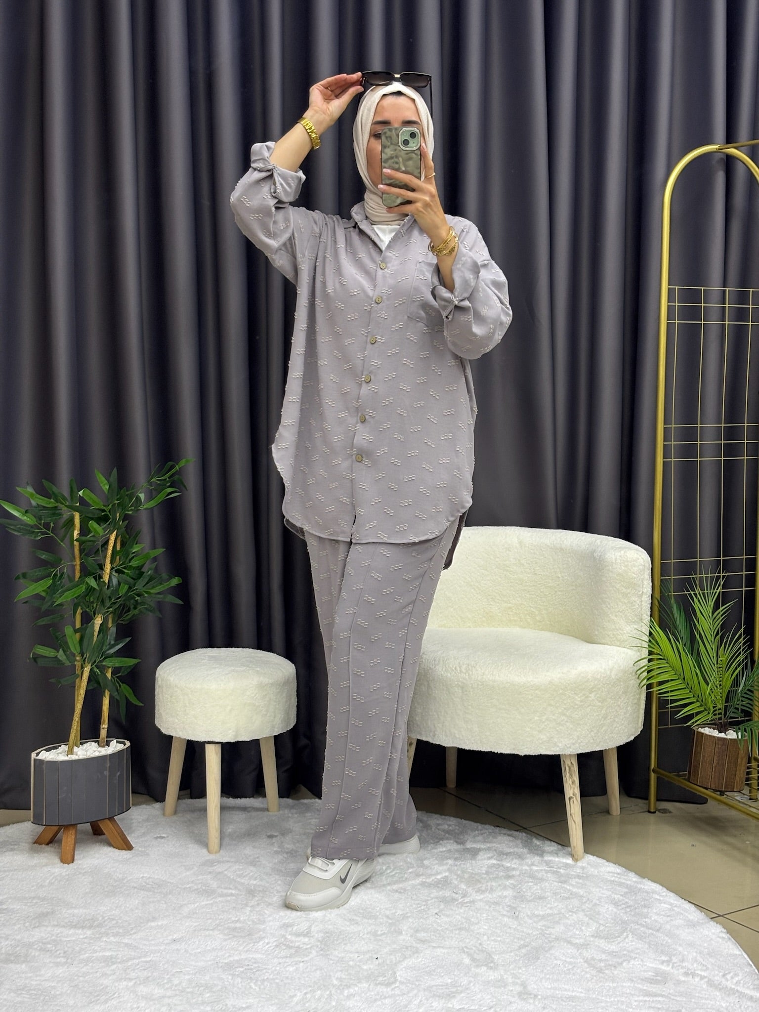 DESENLİ GÖMLEK TAKIM GRİ