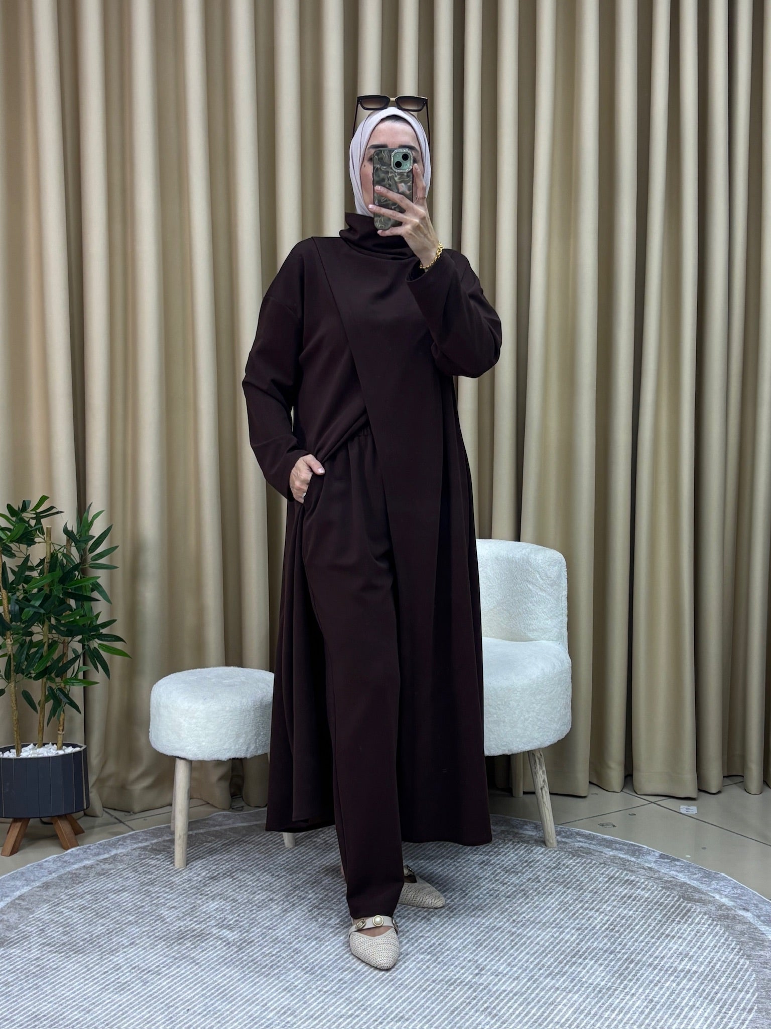 ŞAKAYIK TUNİK PANTOLON TAKIM ACI KAHVE