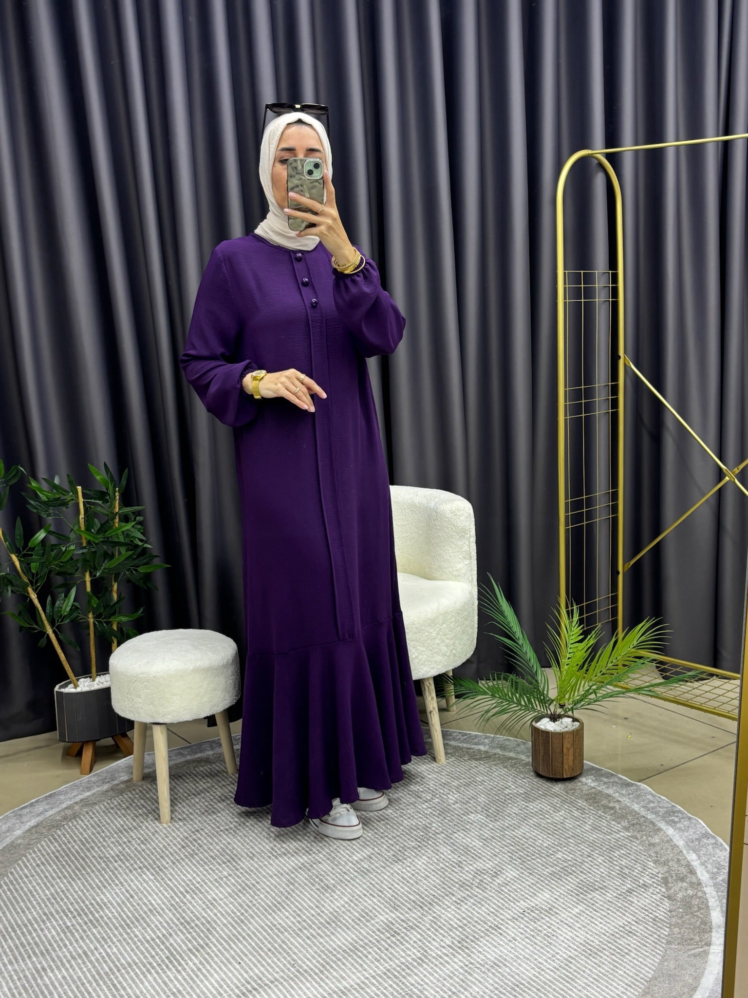 ÜÇ DÜĞMELİ ELBİSE MOR