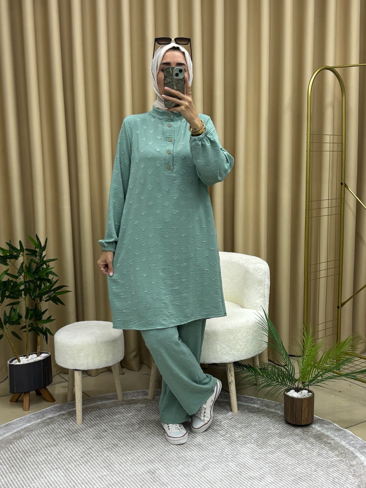 DESENLİ TUNİK TAKIM MİNT YEŞİLİ