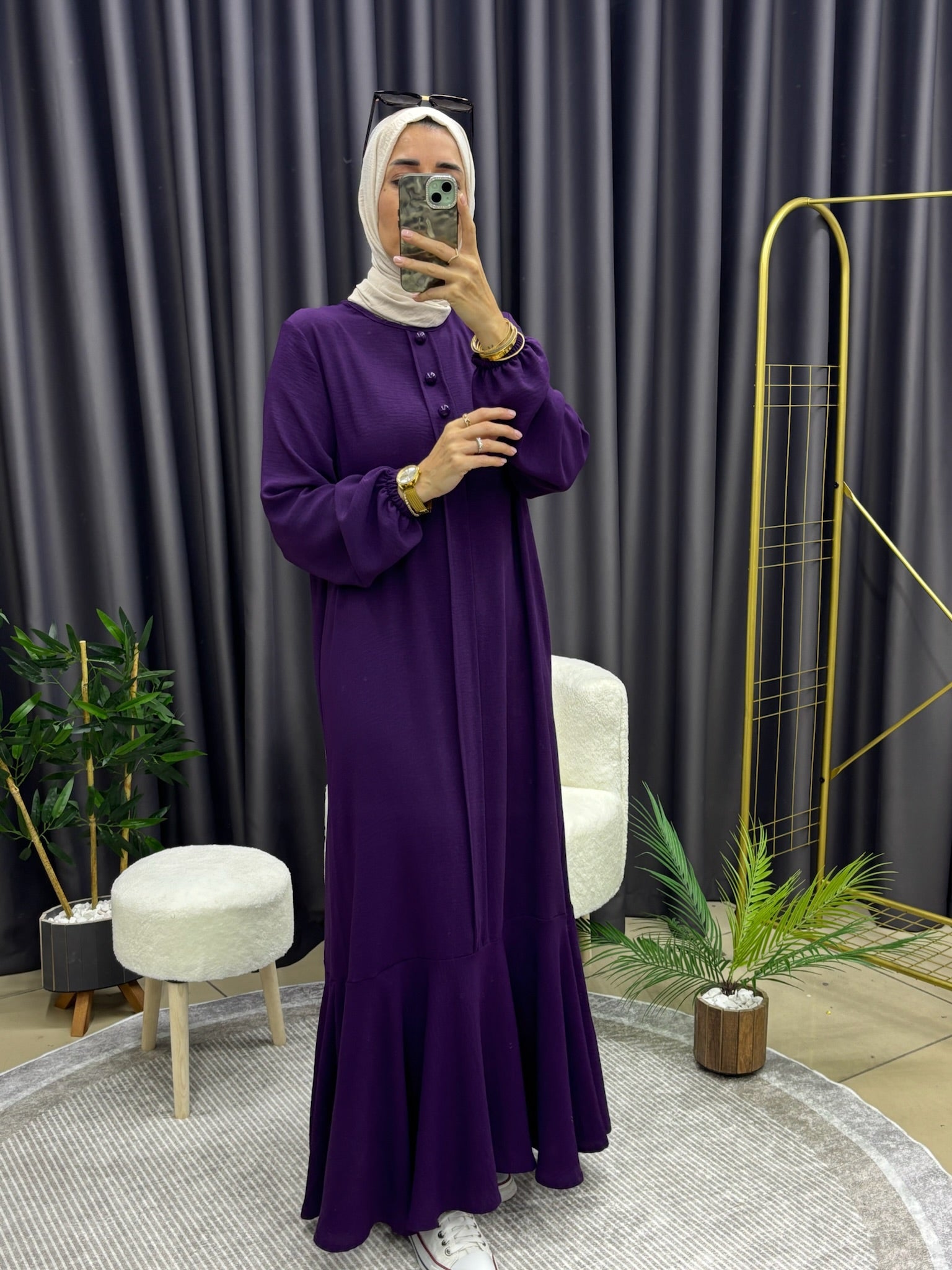 ÜÇ DÜĞMELİ ELBİSE MOR