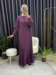 ÜÇ DÜĞMELİ ELBİSE KOYU GÜL KURUSU