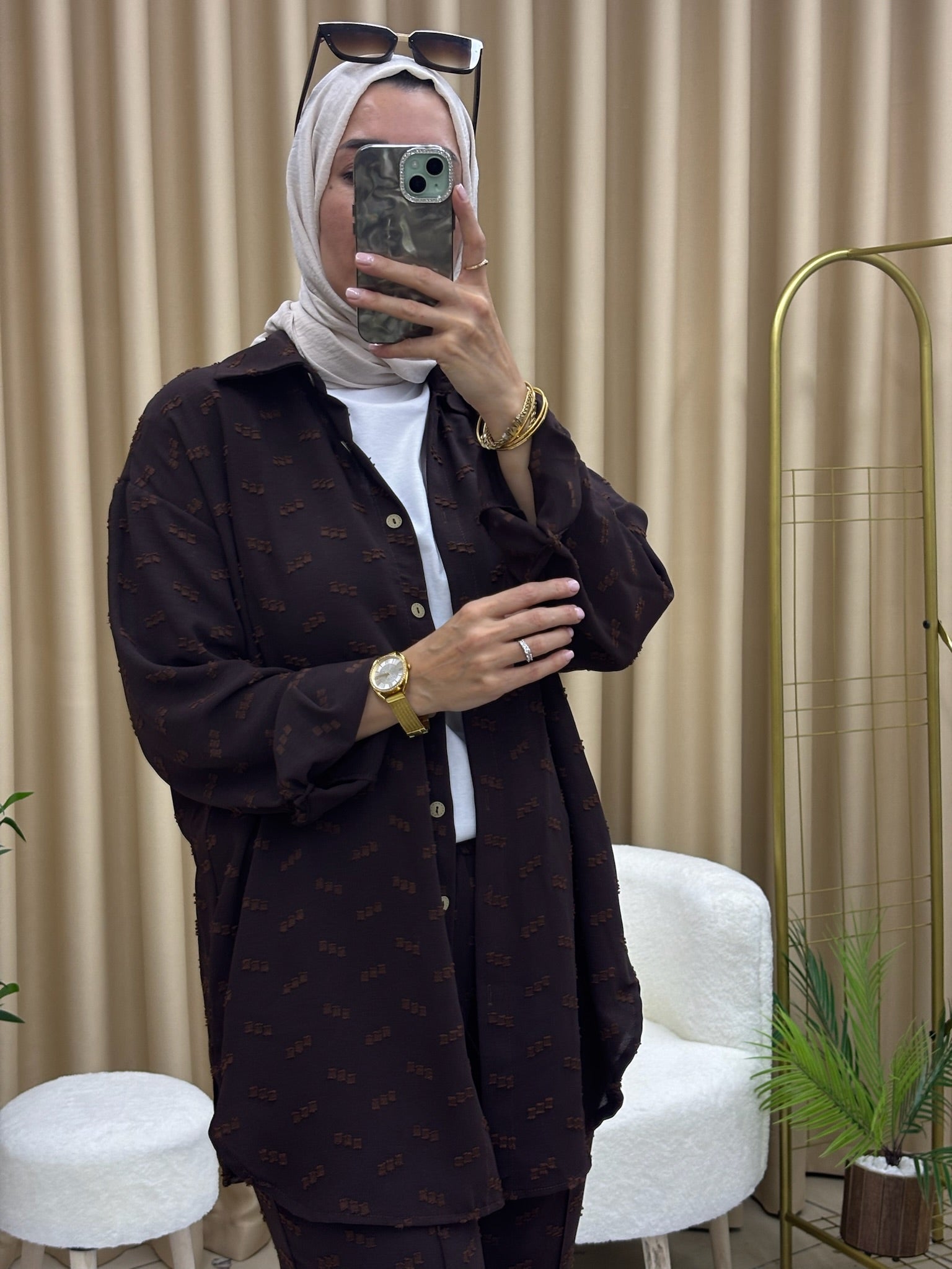 DESENLİ GÖMLEK TAKIM ACIKAHVE