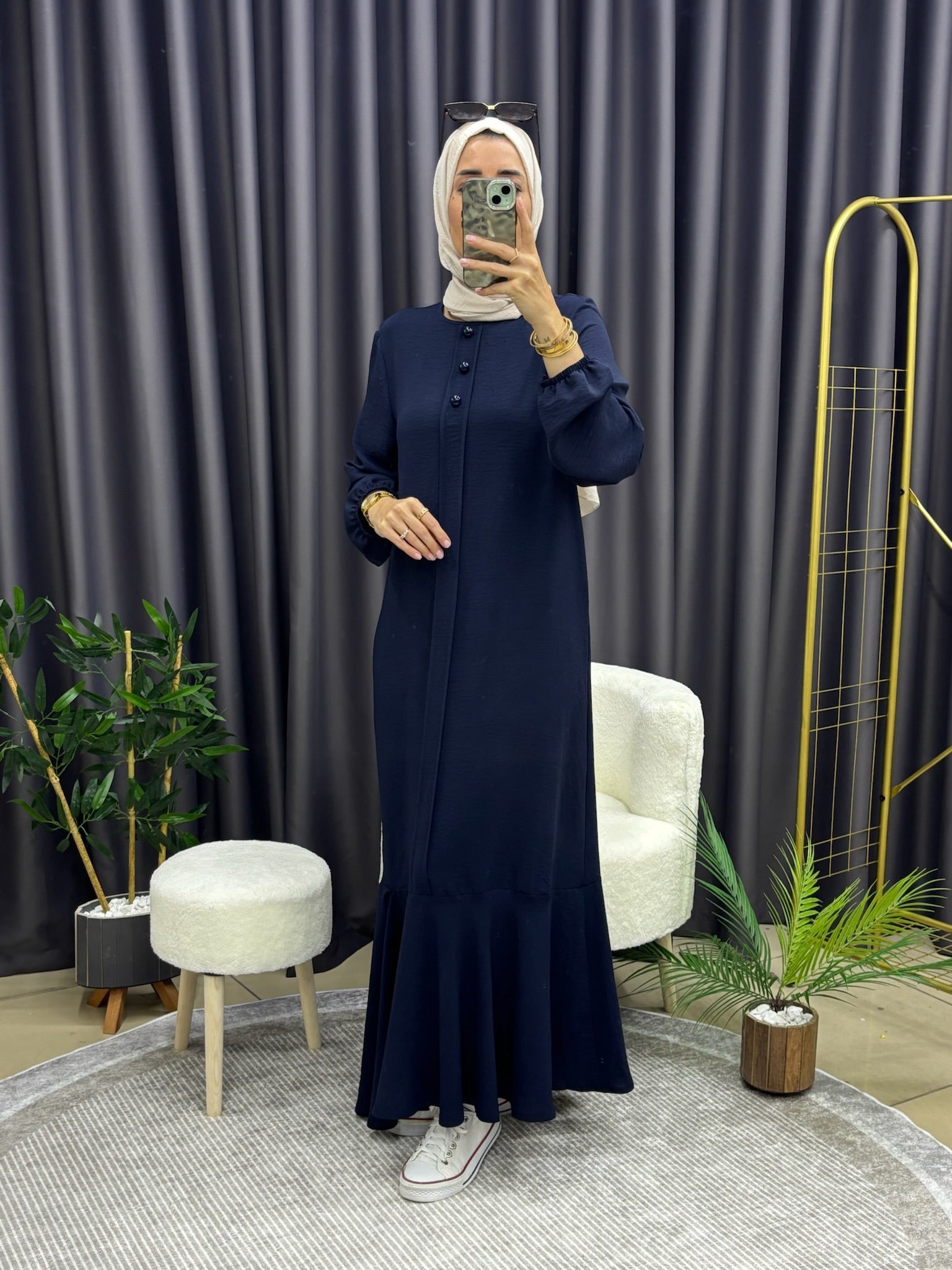 ÜÇ DÜĞMELİ ELBİSE MOR